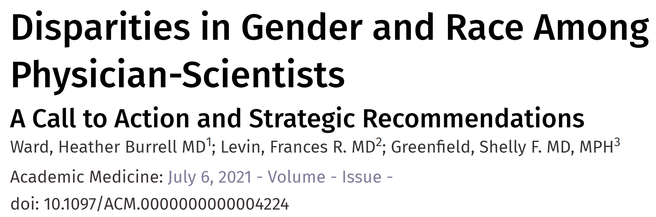Linked Image to Academic Medicine article - Disparities in Gender and Race Among Physician-Scientists by Heather Burrell Ward, MD et al